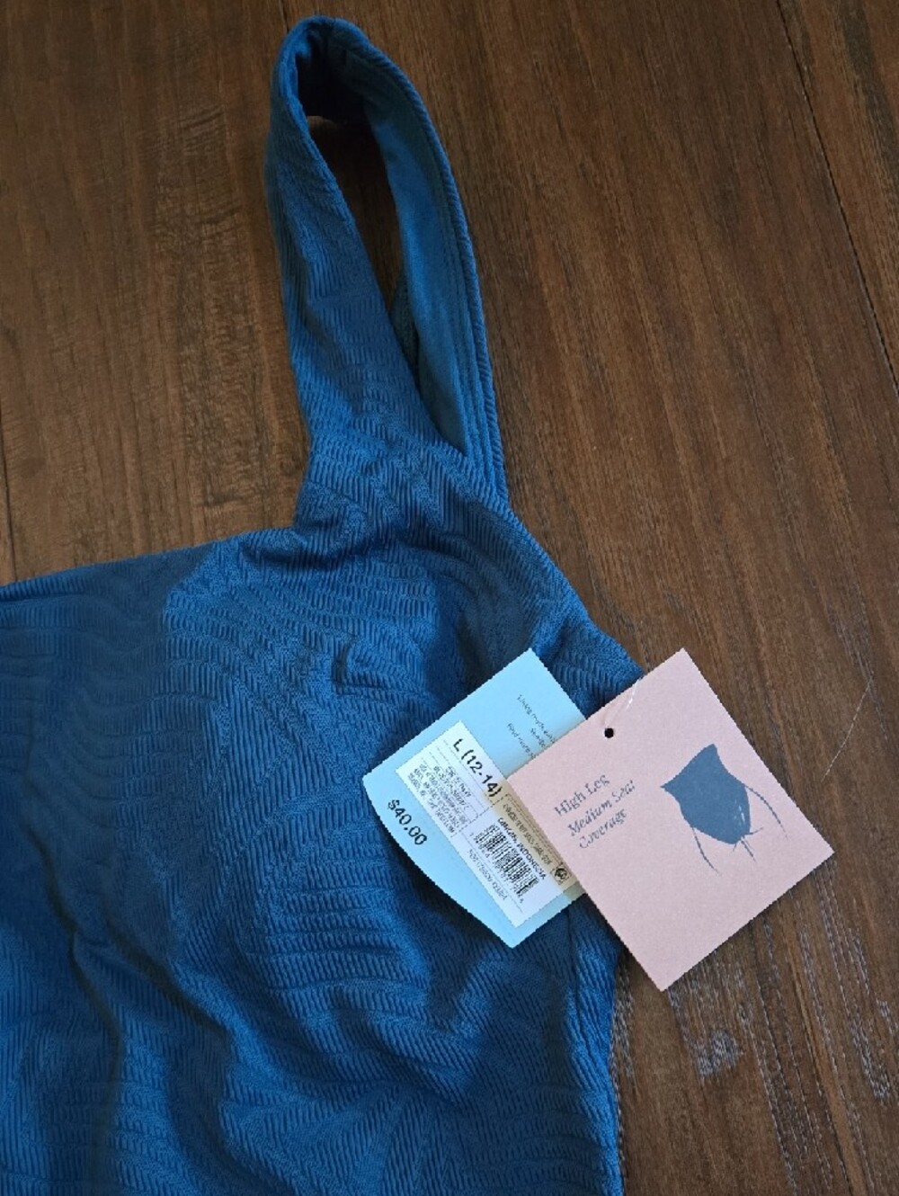 Shade & Shore Teal Blue Ribbed Knit Coverup with Matching Swimsuit High Leg Set - Picture 3 of 5